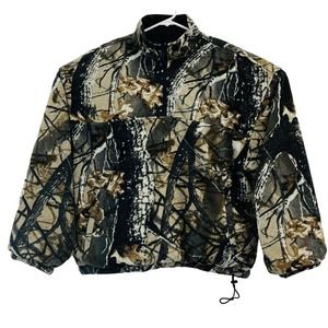 Mens L DuxBak‎ Reversible Anorak 1/4 Zip Camouflage Fleece Black Nylon Pullover